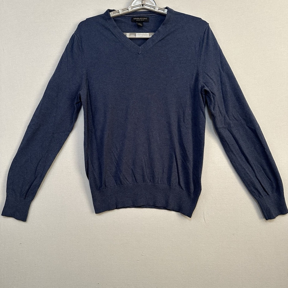 Banana Republic Luxury Blend Men's Medium Silk Blend Blue Sweater V-Neck